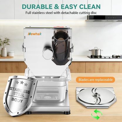 Newhai Commercial 3mm Sausage Garlic Slicer, 200W Electric Ham Slicing Machine with Automatic Feed Stainless Steel Meat & Vegetable Cutter for Sausage, Carrot, Smoked Pork (3mm)