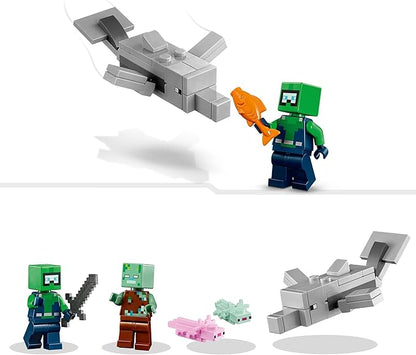 Lego Minecraft The Axolotl House 21247 Building Toy Set Creative Adventures at a Colorful Underwater Base Includes a Diver Explorer Dolphin Drowned and More Minecraft Toy for 7 Year Old Kids