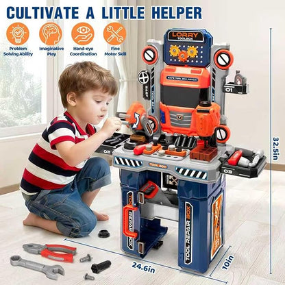 Kids Tool Bench with Electric Drill and Power Miter Saw Construction Workbench Toys for Boys Age 3 4 5 6 7 8 Toddler Realistic Tools Table Playset Tool Box Set Christmas Birthday Gift for Kids 3-5