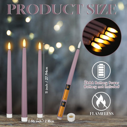 Macarrie 24 Packs Flameless Taper Candles Battery Operated Fake 11 Inch Long Candlelight LED Flameless Candlesticks Flickering Tapered for Summer Fall Wedding(Light Purple)