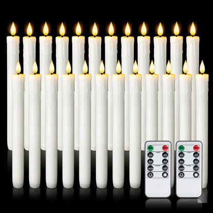 Homemory 24 Pcs Real Wax Flameless Taper Candles with Remote Timer and Dimmer, Battery Operated Candlesticks with Flickering Light, White Window Candles, 9.6 Inches for for Wedding Home Decor
