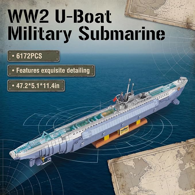 Wyiauy Military Submarine Building Set Military Submarine Model Kit for Adults WW2 History Collectible Home Decorfor Adult Sets for Men Building Sets for Adults