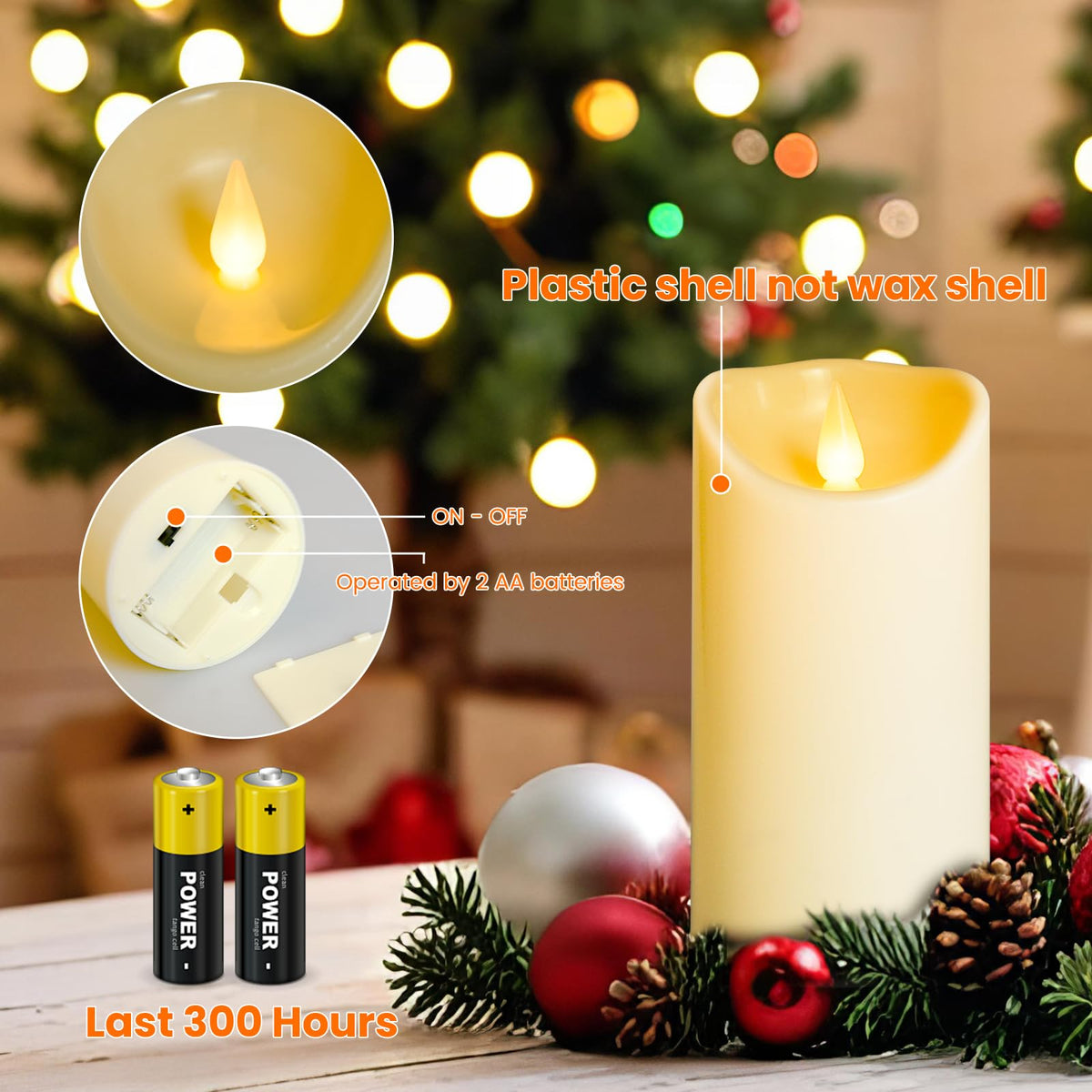 YIWER Plastic Flameless Battery Candles,Battery Powered LED Candle with Remote Control and Timer Electric Fake Flickering Light Pack of 3 D3 H4 5“6“
