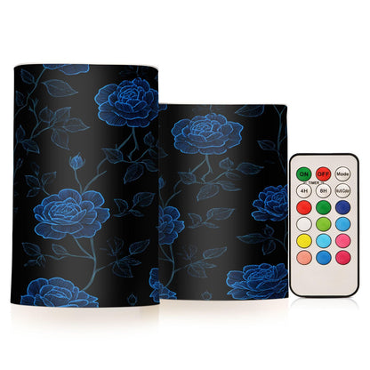 ALAZA Blue Rose Floral Flickering Flameless Candles Battery Operated with Remote Timer,Tea Light Candles LED Pillar Votive Candles Set of 2 for Outdoor Indoor Decorations