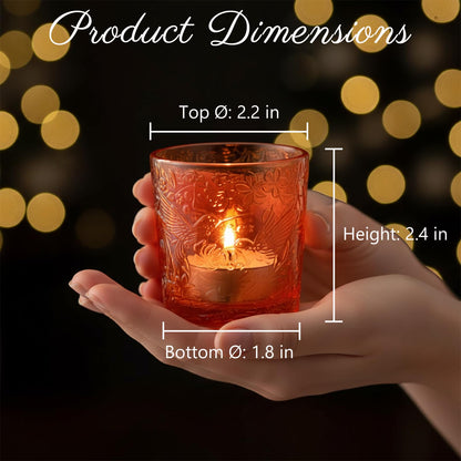 6 Pack Hummingbird Embossed Glass Candle Holders Votive Tealight Holders with Patent Design, Decorative Glass Cups for Wedding Centerpieces, Parties, and Home Decor (Pumpkin Spice)