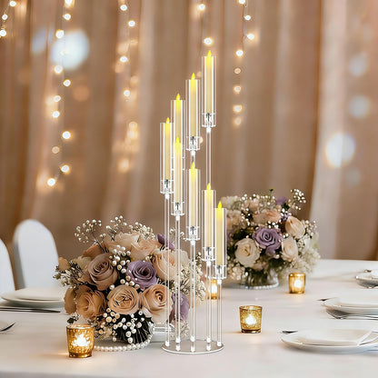 4PCS 8 Arms Clear Candelabra Candle Holder for Wedding, Candelabra Centerpieces for Tables Clear Candlesticks Holder for Housewarming Valentine's Day Easter Gift Birthday Party Fireplace Decor