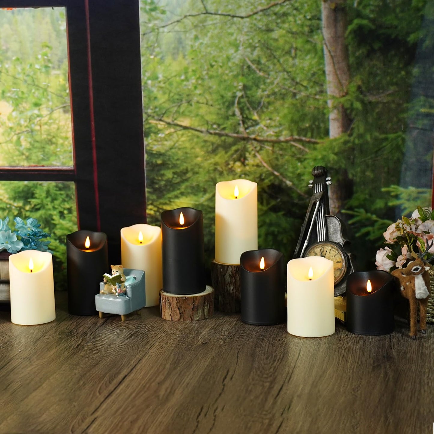 kakoya Flameless LED Candles Battery Operated with Remote and Timer,Flickering Electric Fake Plastic Pillar Candles Set of 12(D3 x H 3" 4" 5") Ivory