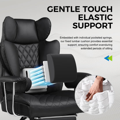 GTRACING Gaming Chair,Office Chair with Pocket Spring Lumbar Support, Ergonomic Comfortable Wide Office Desk Computer Chair with Outward Fixed Soft Armrests and Footrest (PU Leather, Black)