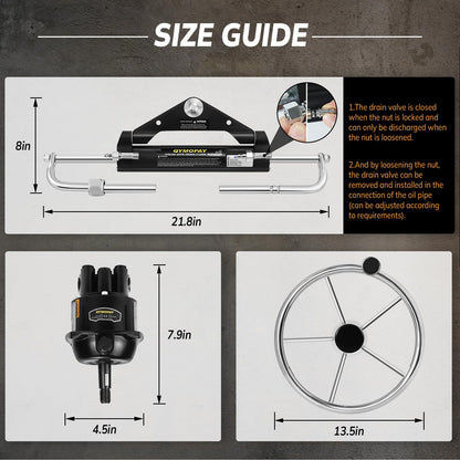 QYMOPAY 150HP Hydraulic Outboard Steering Kit, Marine Hydraulic Steering System with Bi-Directional Locking Cylinders and 24 ft High Strength Nylon Hose, Single Station, Single Engine Use
