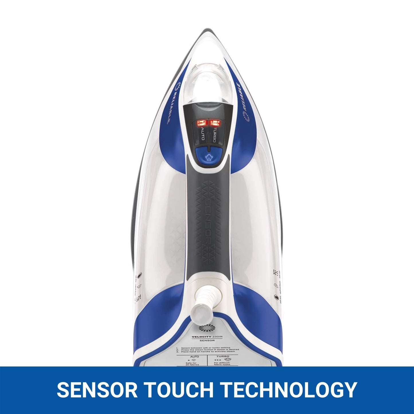 Reliable Velocity 240IR Steam Iron for Sewing, Quilting and Clothes, 1800W Compact Vapor Generator, Leak Free Continuous Steam, Touch Activated Control, Scratch Resistant and Easy to Clean Soleplate