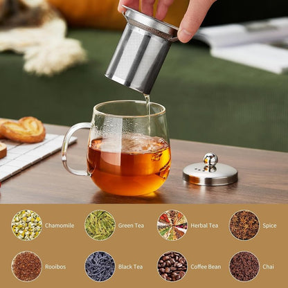 DOPUDO Glass Tea Cup with Infuser and Lid, 34oz/1000ml Large Borosilicate Teacup, Clear Mug for Loose Leaf Blooming Tea, Dishwasher Safe - Tea Maker Gift for Birthday