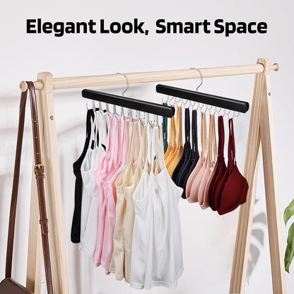 NECAMOCU Bra Hanger - Premium Wooden Closet Organizer with 36 Foldable Hooks | Space-Saving Design in Black