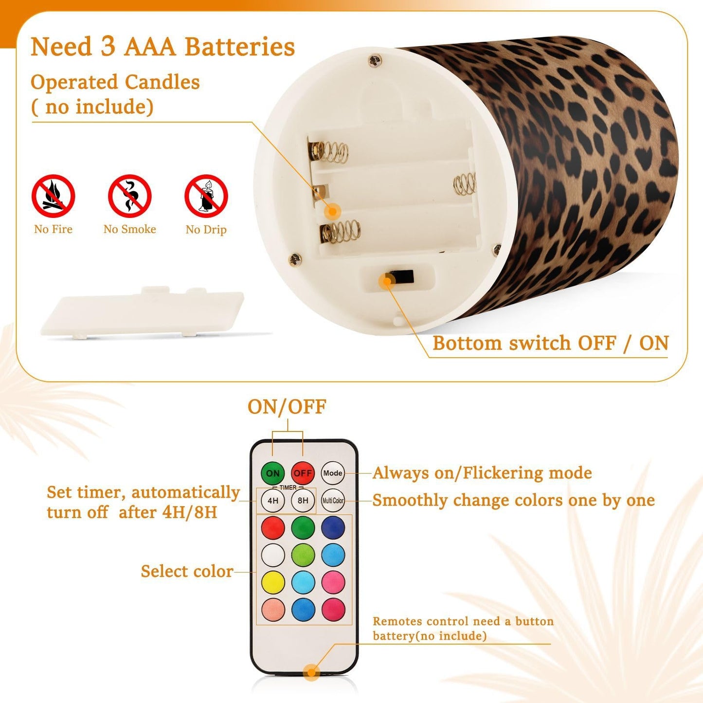 GOODOLD Flameless Candles with Remote Control and Timer, Leopard Print Flickering Candles Battery Operated LED Pillar Candles, Warm Light for Home Decor, Set of 2 (D 3" x H 4" 5")