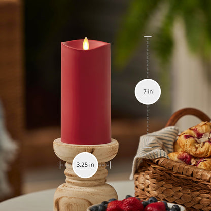 Luminara Outdoor Flameless LED Candle, Cherry Red 3.25" x 7", Moving Flame Pillar Timer Battery Operated Premium Plastic IPX4 Water Resistance