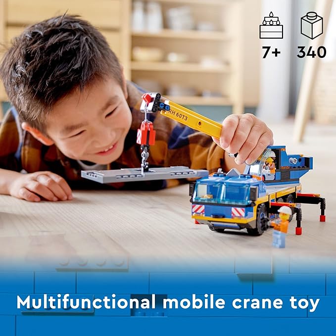 LEGO City Great Vehicles Mobile Crane Truck Toy Building Set 60324 - Construction Vehicle Model Featuring 2 Minifigures with Tool Toys Kit and Road Plate Playset for Boys and Girls Ages 7+
