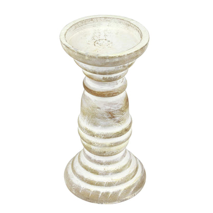 Stonebriar Decorative Worn White Wooden Pillar Candle Holder, Coastal Home Decor, Ocean Inspired Designs for Wedding Decorations, Parties, or Everyday Home, Large 8 Inch