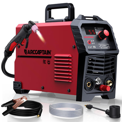 ARCCAPTAIN 55A Plasma Cutter, Non-Touch Pilot Arc High-Frequency Plasma Cutting Machine + ARCCAPTAIN Internal Control Auto Darkening Welding Helmet,
