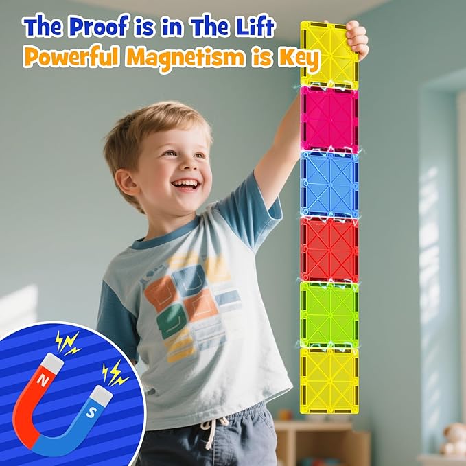 Jumbo Magnetic Tiles with Secure Metal Case 32 Pcs Large Magnetic Building Blocks for Kids 3-8 STEM Toys for Toddlers Preschool Learning Montessori Toys Age 3+ Boy Girl Gift