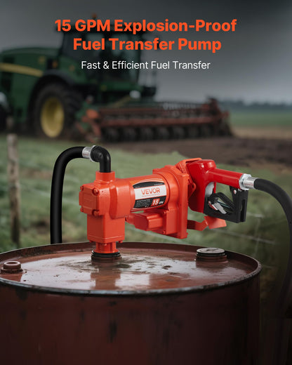 VEVOR Fuel Transfer Pump 110V, 15 GPM 57 L/min, AC Electric Oil Transfer Pump, with Auto Shut-Off Fuel Nozzle & Discharge Hose, High Flow Kit for Gasoline, Diesel, Kerosene, Biodiesel, Ethanol Blends