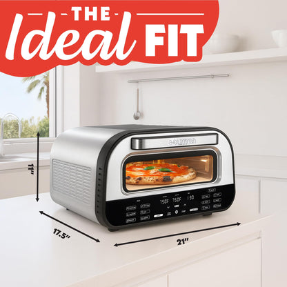 Gourmia Indoor Pizza Oven Air Fryer Toaster – 1800W Countertop Multi-Cooker with Pizza Stone, Digital Controls & 6 Presets, Stainless Steel