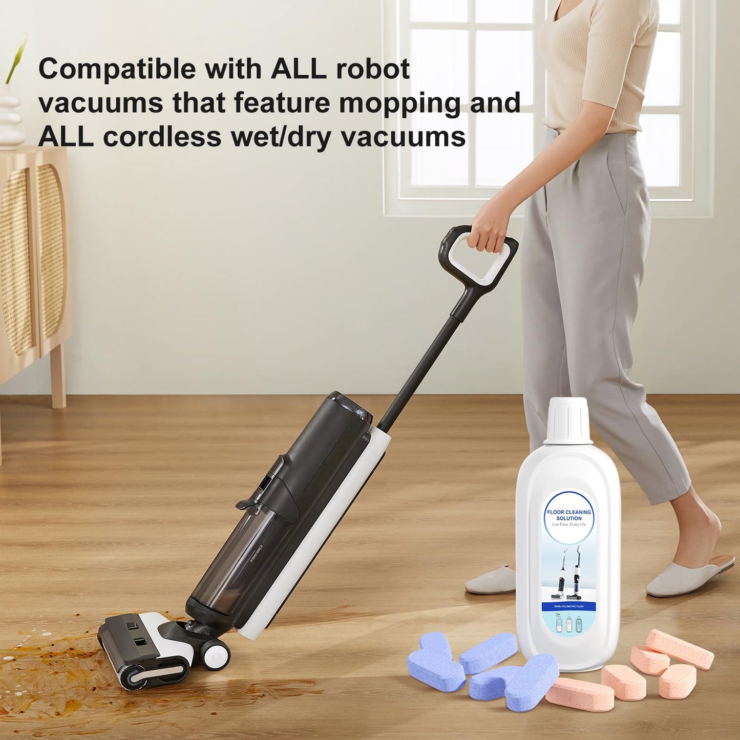 Nukisa 5 Bottles Compatible with Tineco Cleaning Solution Pet 500ml Per Bottle Orange Scents Floor Cleaner Compatible with All Robot Vacuums with Mopping and Cordless Wet/Dry Vacuum (Orange Scents)