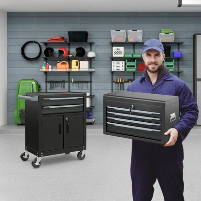 ERGOMASTER Large Rolling Tool-Chest with 6 Drawers Heavy Duty Tool-Cabinet on Wheels Lockable and Lock System for Garage Workshop(28 x 13 x 44”-Black)