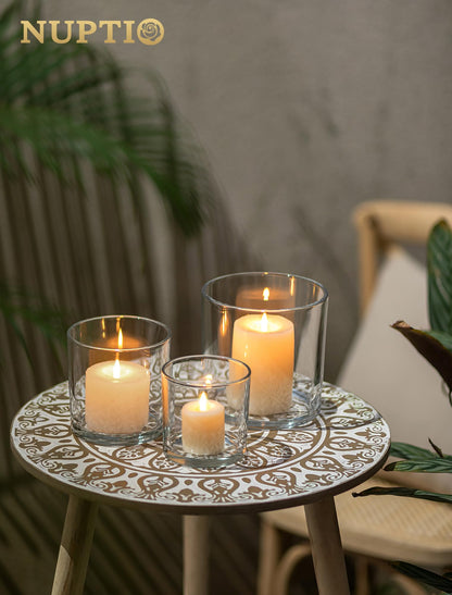 NUPTIO Hurricane Glass Candle Holders: Set of 3 Thick Glass Large Pillar Candle Holder - Clear Vases for Wedding Table Centerpieces Decor