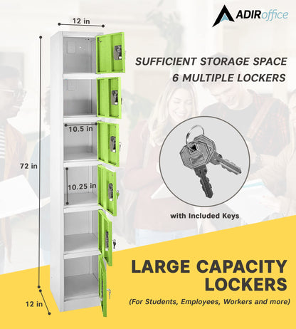 AdirOffice Large School Locker with 6 Doors 6 Hooks Storage Locker for Garage Storage - Office Storage Lockers (6 Door, Green)