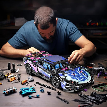 Sport Car Building Block Sets for AdultsTechnical Race Car with LED Lights Collectible 1:14 MOC Model Engineering Toys Gifts for Boys Boyfriends Men Teens Age 8+ 8-12 8-1412 13 14