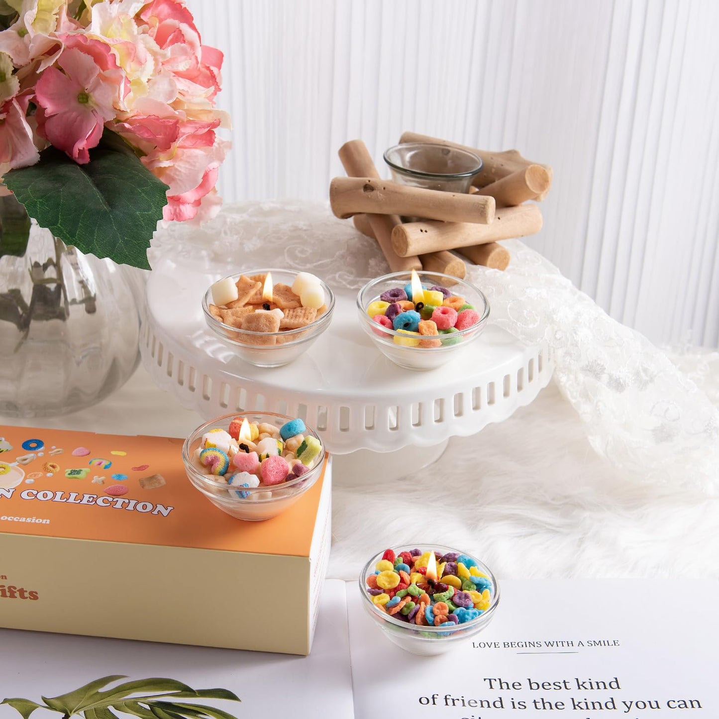Mini Mix Funny Cereal Bowl Scented Soy Vegetable Wax Candles for Birthday Party Wedding Favor (4pcs/Pack)