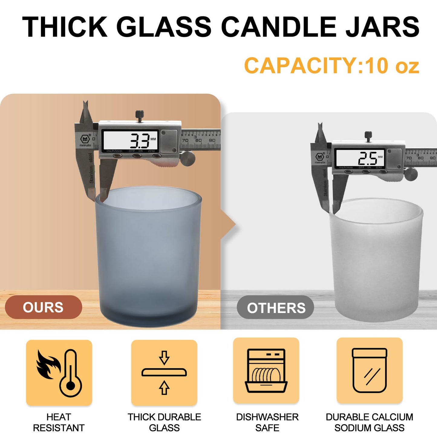 SHOWIN 10 OZ Thick Candle Jars for Making Candles 15 Pcs, Empty Jars with Wood Lids for Candle Making, Sample Container, Frosted Grey