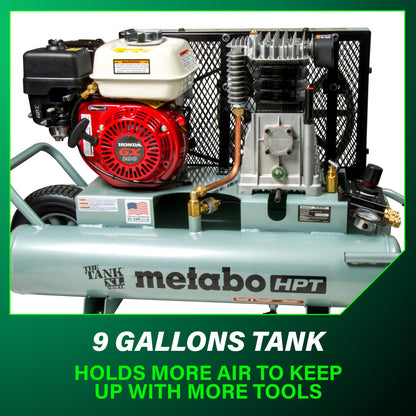 Metabo HPT Air Compressor, THE TANK XL, 9-Gallon Gas Wheelbarrow Compressor, Honda GX 200 Engine, Versatile for Use with Framing, Roofing Nailers, or Siding, Assembled in the USA, EC2610EA