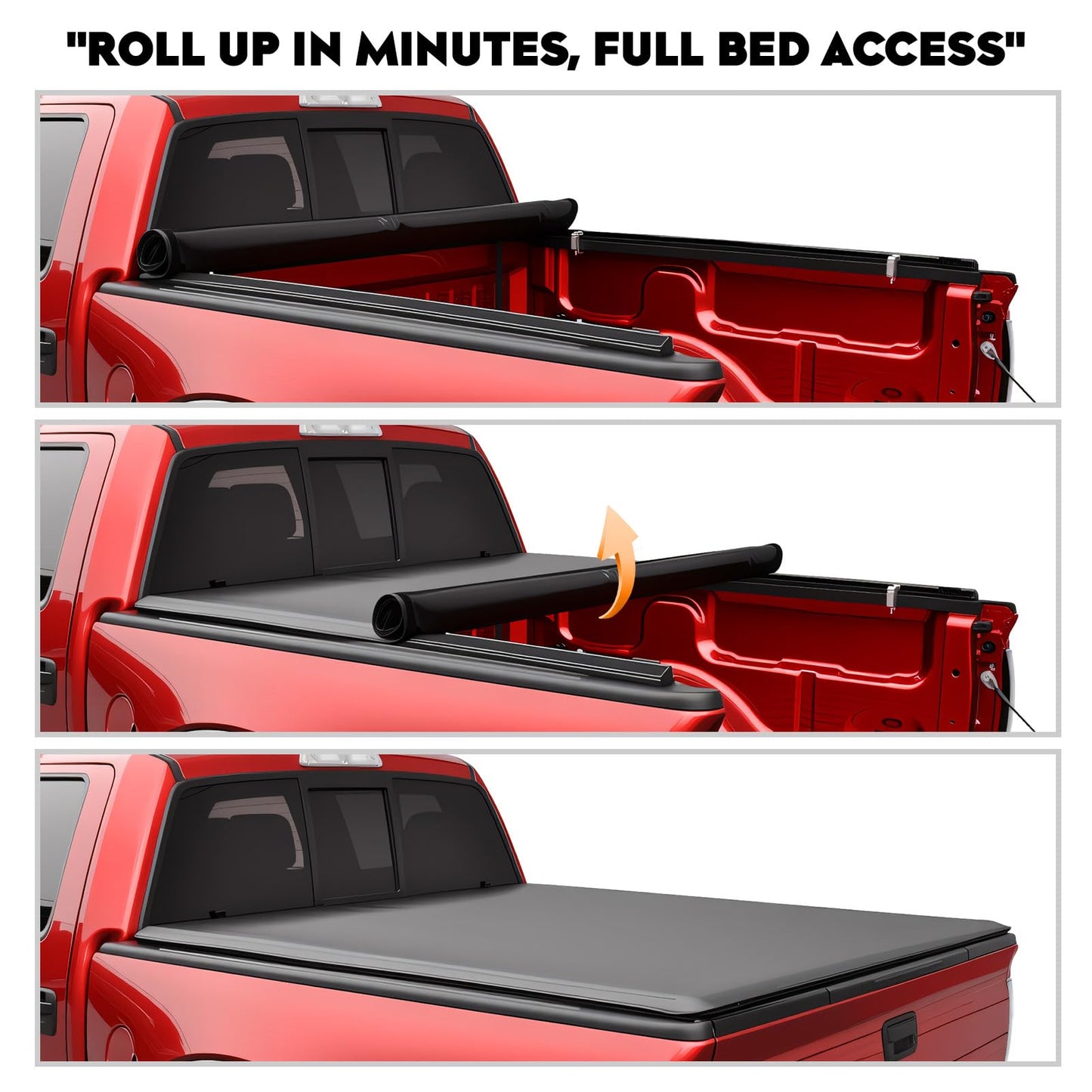 Soft Roll Up Truck Bed Tonneau Cover Fits for Ford F150 2004-2014, Length 8FT (96"-97.4") Fleetside Truck Bed, Not for Models with Stepside/Flareside