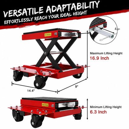 1200 LBS Motorcycle Lift, Dirt Bike Scissor Jack Lift Table with Hand Crank & Caster Wheels, 4.7"-15.4" Height Adjustable Center Hoist Stand for ATVs, Cruiser, Touring Motorcycles
