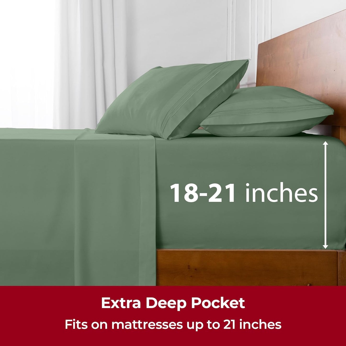 Mellanni Extra Deep California King Sheets - Hotel Luxury, Ultra Soft & Cooling Bedding | 4 PC Set in Sage
