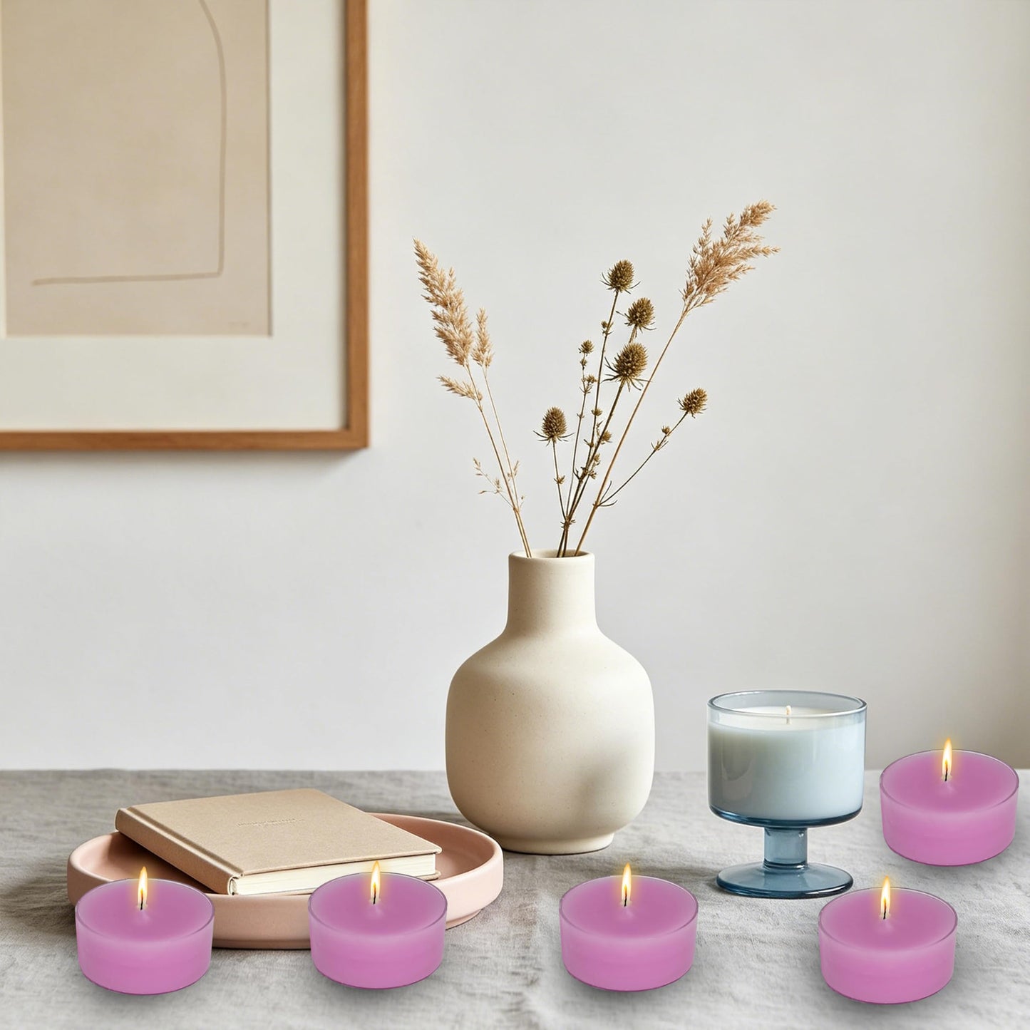 Purple Candles Tea Lights Smokeless Cedar Violet Scent Tealight Candles Handmade Tealights Set of 24 Long Burning for Wedding Meditation Dinner Home Decor