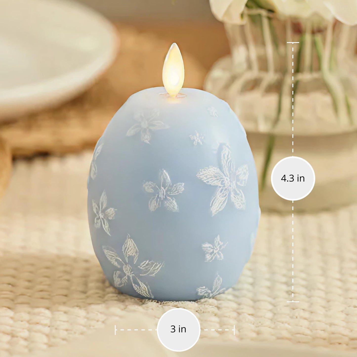 Luminara Flameless Candle Crystal Beads Glitter Sphere, Unscented Real Wax LED Candle, Timer, Holiday Decoration Centerpiece (Cashmere Blue Floral)