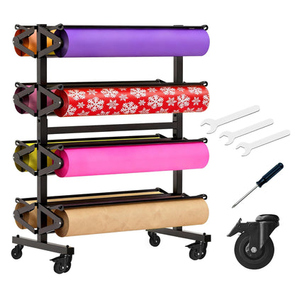 Paper Roll Holder 8-Rack Mobile Large Paper Roll Dispenser for 36 Inch Kraft, Gift Wrap, Art Paper & Vinyl Rolls, Heavy-Duty with Locking Casters for Classroom & Studio Use