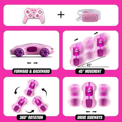 Gesture Sensing Remote Control Car Drift RC Stunt Car with Light Spray &amp Sound 2.4GHz Hobby RC Cars Toy for Kids 360° Rotate Birthday Gifts for Boys Girls 6-12（Pink）