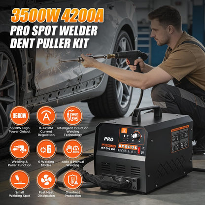 Dent Puller Welder 3500W 4200A Stud Welder Dent Repair Kit 6 Welding Modes Auto Body Spot Welder Dent Puller Machine Dent Removal Tool with Auto/Manual Welding & Overheat Protection for Car/Truck 110V