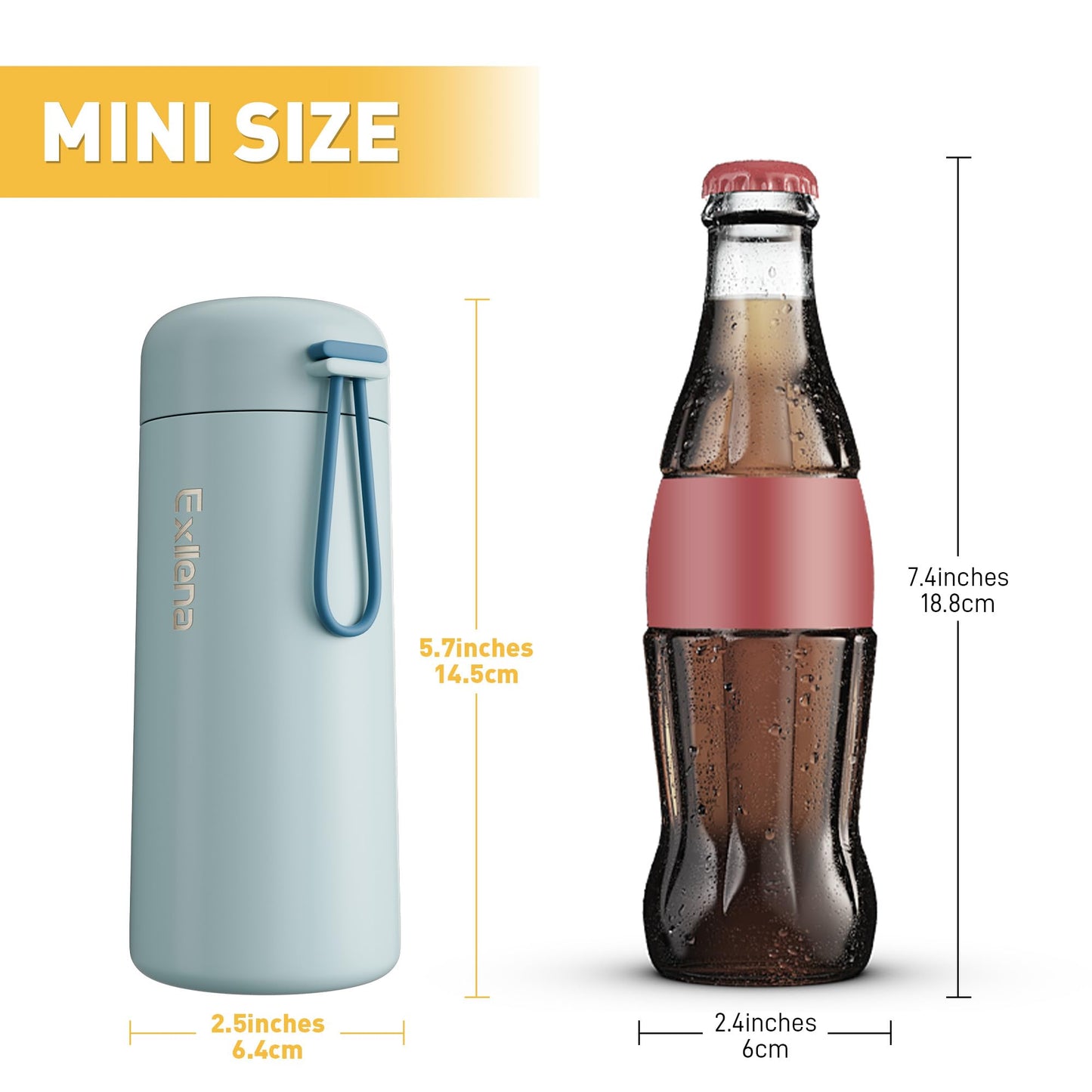 8 oz Water Bottles Made of 304 Stainless Steel, Small Water Bottles Double Wall Vacuum Insulation for Hot&Cold Drinks, Water Bottle Purse with Carry Handle - 100% Leakproof (Grayish Blue)