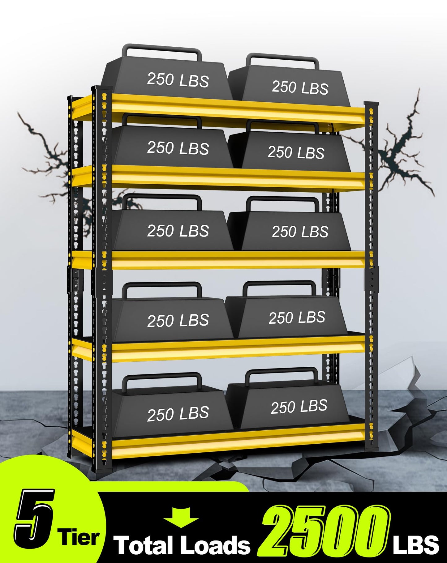 SDXYSTCE Garage Shelving Heavy Duty 2500LBS Loads, 48" W Adjustable Garage Storage Shelves, 5-Tier Metal Shelving Units and Storage, Industrial Utility Shelf, 48" Wx18 Dx78 H,Yellow