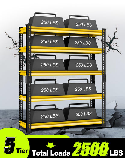 SDXYSTCE Garage Shelving Heavy Duty 2500LBS Loads, 48" W Adjustable Garage Storage Shelves, 5-Tier Metal Shelving Units and Storage, Industrial Utility Shelf, 48" Wx18 Dx78 H,Yellow