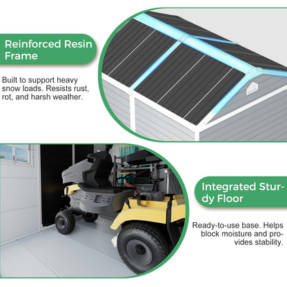 8x6 FT Resin Plastic Shed with Floor, Heavy-Duty 21-Gauge Reinforced Steel Frame, 16mm Ultra-Thick Panels, Outdoor Storage Sheds with Awning Windows and Air Vents
