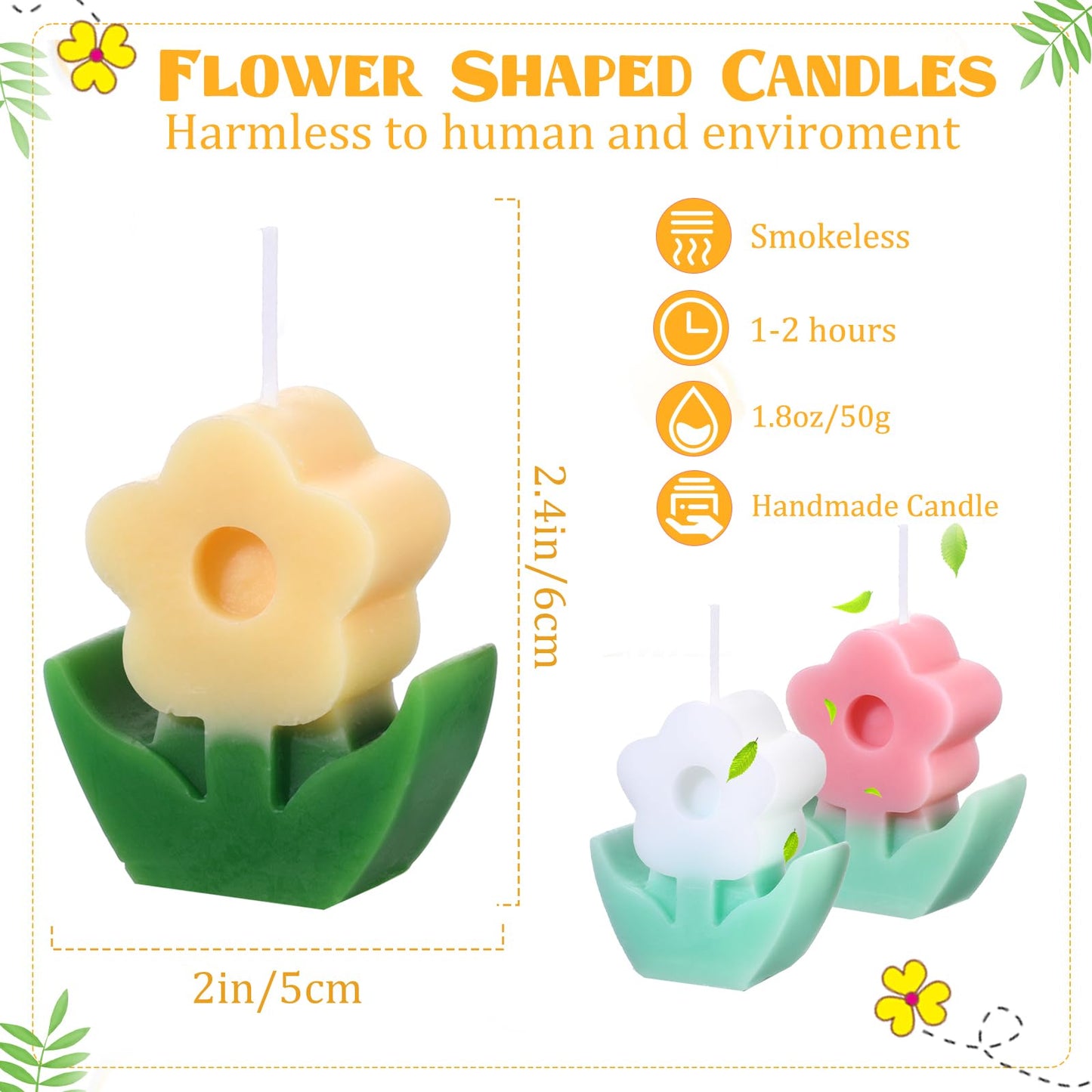 3 Pcs Flower Shaped Scented Candle Set Soy Wax Candle Decor for Table Fireplace Room Aesthetic Cute Gifts for Christmas Women Birthday Anniversary Party Favors(Pink, White, Yellow)