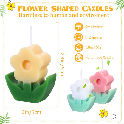 3 Pcs Flower Shaped Scented Candle Set Soy Wax Candle Decor for Table Fireplace Room Aesthetic Cute Gifts for Christmas Women Birthday Anniversary Party Favors(Pink, White, Yellow)