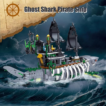 Ghost Shark Pirate Ship Mini Building Blocks Set (1155 Pieces) Building Set Model Toys Gifts for Kid and Adult Interesting Gifts for Pirate Ship Enthusiasts
