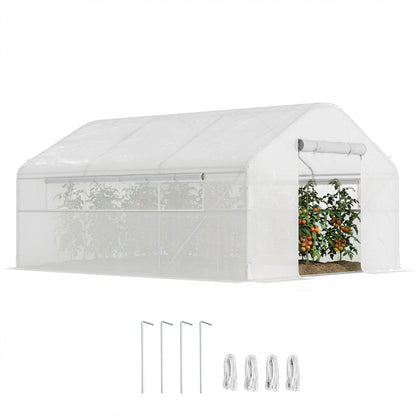 Outsunny 13' x 10' x 6.5' Hoop House Greenhouse with Large Windows and Zippered Door, Large Walk-in Tunnel Green House with Upgraded Galvanized Steel Frame, PE Cover, Gardening Plant Hot House, White
