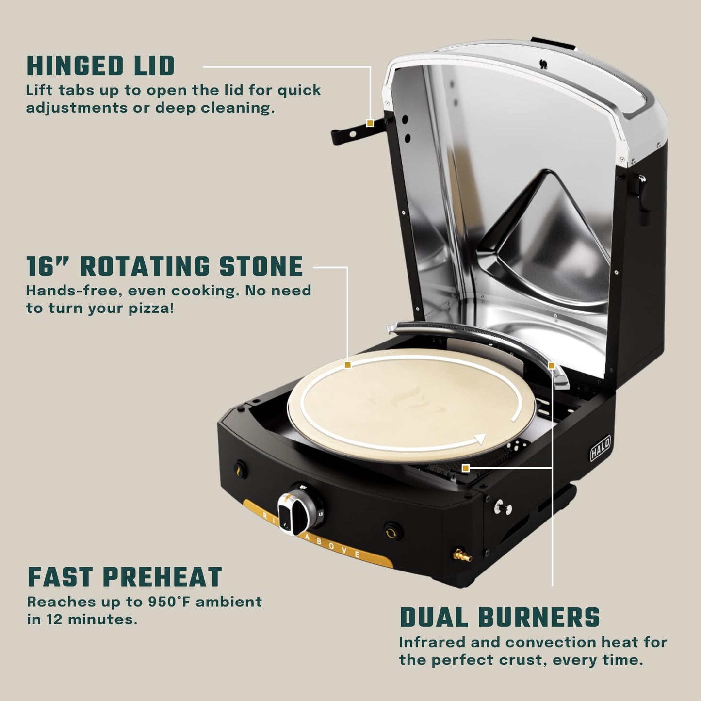 Halo Versa 16 Propane Gas Outdoor Pizza Oven with Rotating Cooking Stone | Portable Appliance for all Outdoor Kitchens With Cook and Serve Kit
