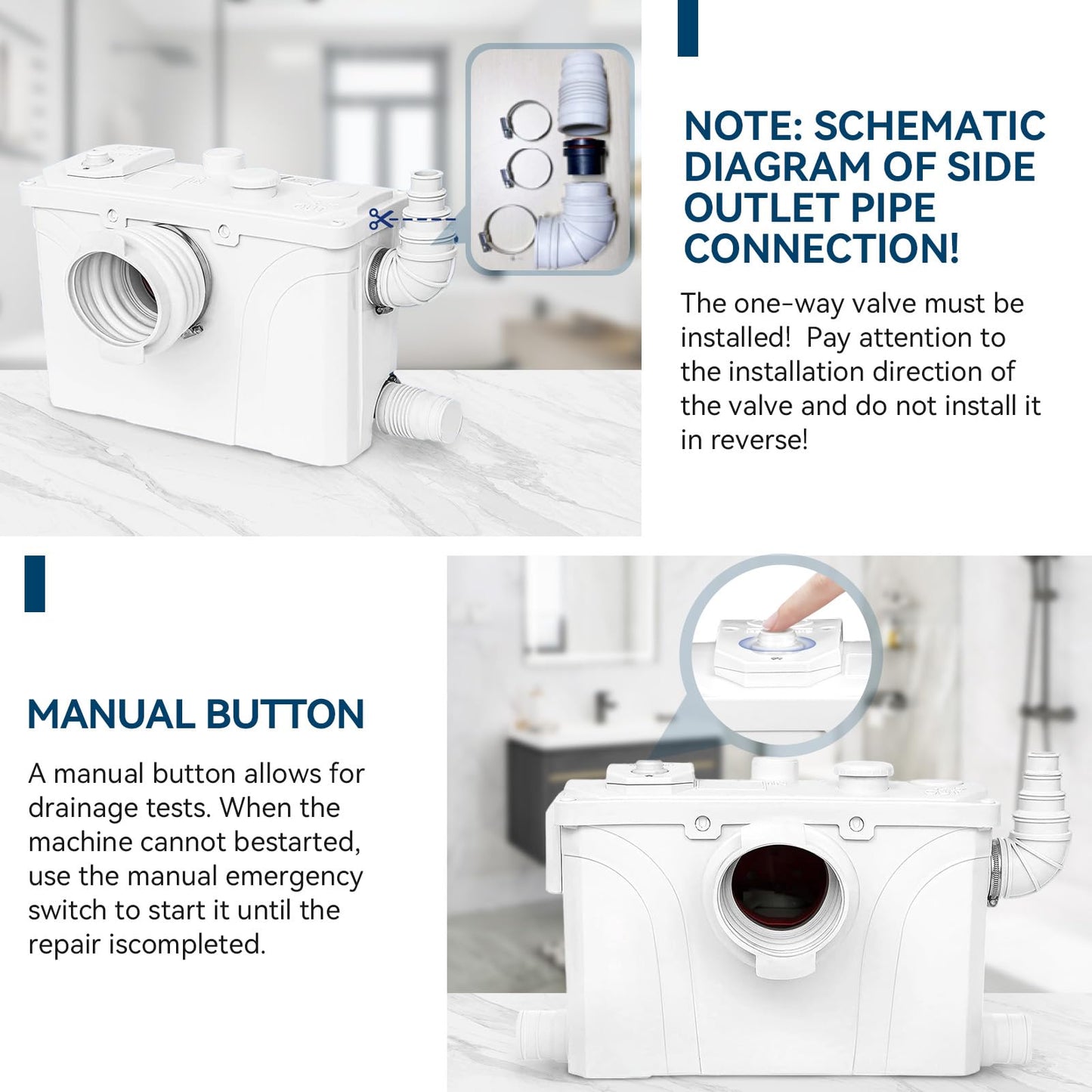 900W Macerator Pump Toilet Pump Upflush to 29.5FT 2200GPH Utility Sink Pump with 4 Water Inlets 1 Outlets Macerating Toilet System for Toilet Sink Shower Laundry Kitchen Basement